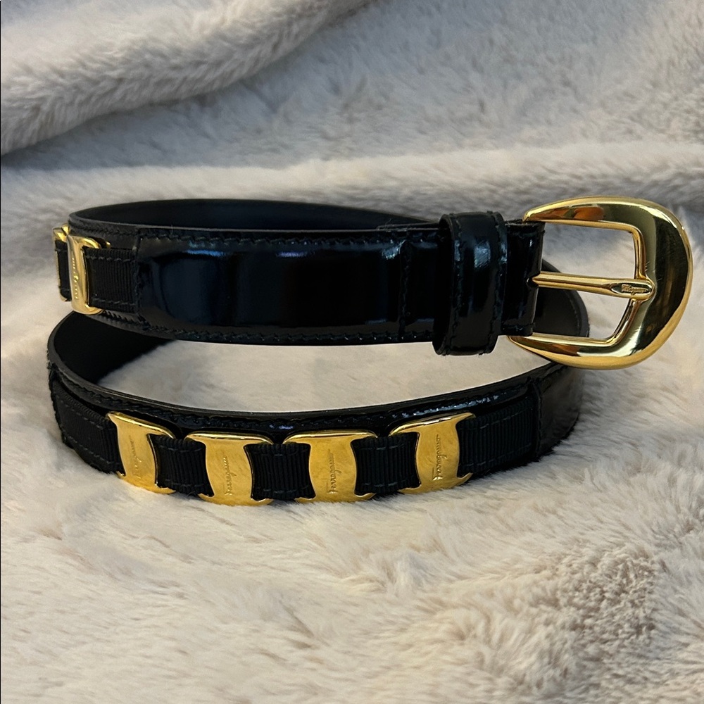 Salvatore Ferragamo Black and Gold Belt